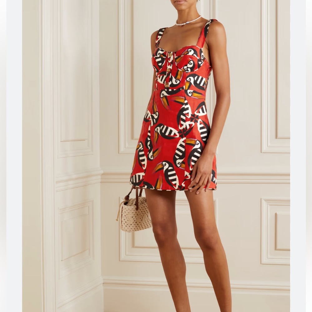 FARM RIO Printed Linen Mini Dress- Toucan Twist